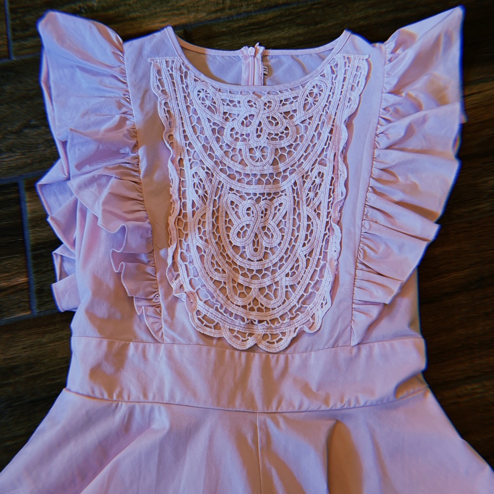 Pink Ruffled Romper with Lace Detail - Picture 2 of 3